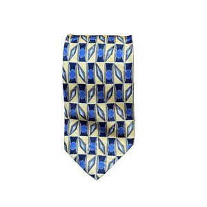 Robert Talbott Studio Mens Tie Yellow Blue Geometric Pattern 100% Silk 57"X3.75"